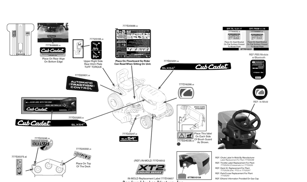 Label Map Diagram and Parts List for XT2-SLX54KH (131QA2CA010)(2018) Cub Cadet Lawn Tractor
